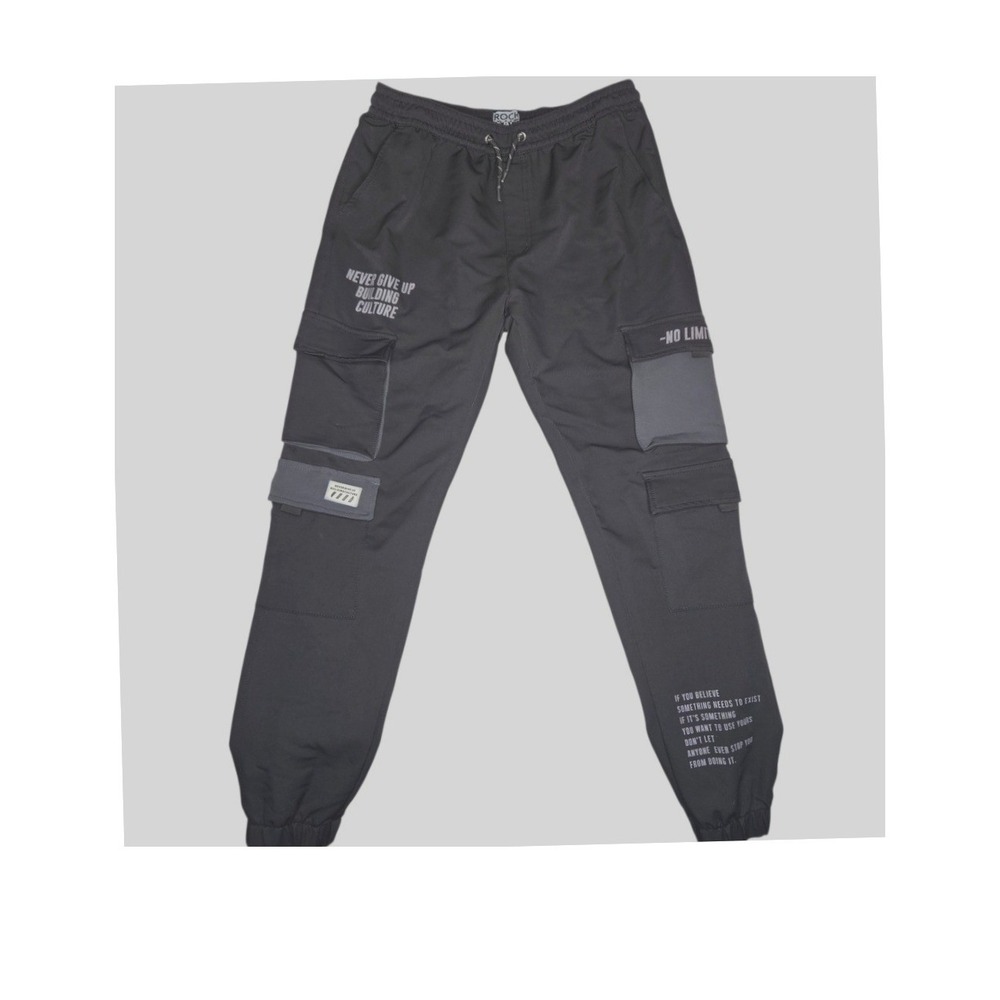 Rock Salt Black Cargo Jogger Mens LARGE Military Urban Streetwear